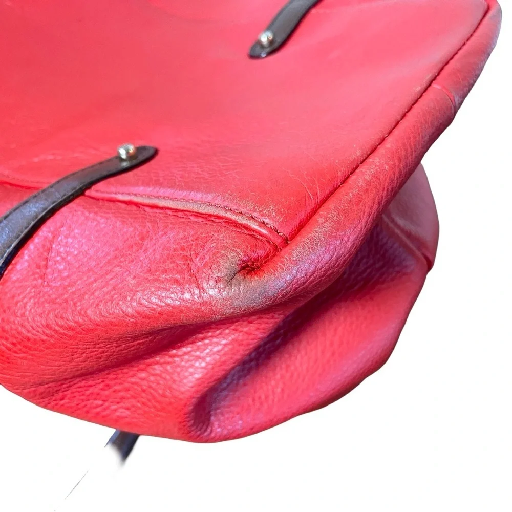 Kate Spade Pebbled Leather Satchel Red Brown Trim Medium
